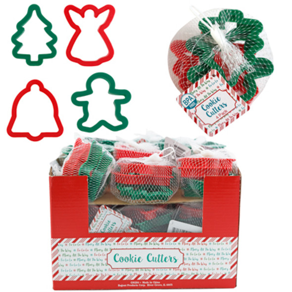 COOKIE CUTTER CHRISTMAS 4PK PP PLASTIC W/MESH BAG IN 27PC PDQ STYLES RANDOM PACKED