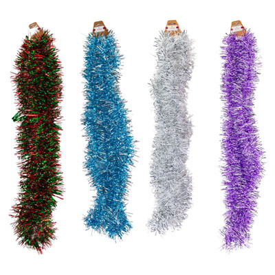 GARLAND TINSEL 9FT 2-TONE 6AST COLORS XMAS BARBELL HDR