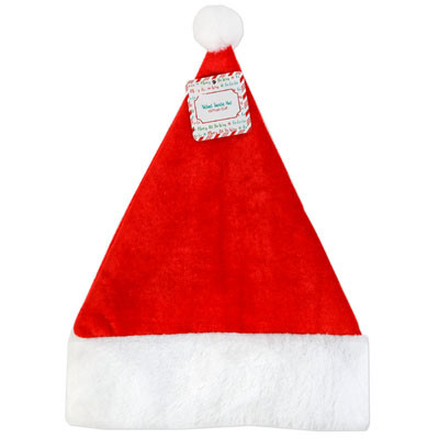 SANTA HAT RED VELVET PLUSH CUFF 15X12IN CHRISTMAS HT/JHOOK