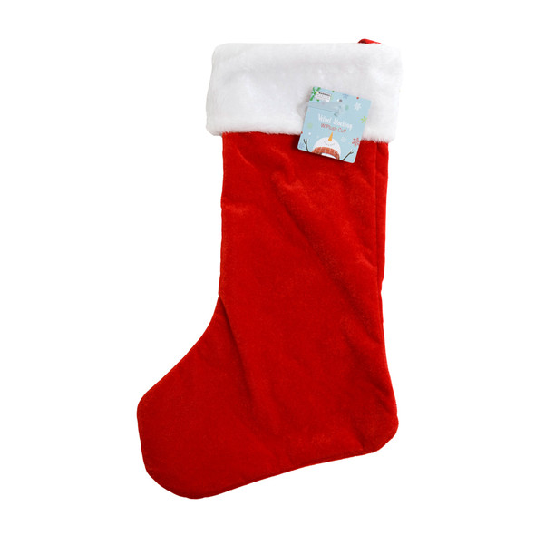 STOCKING 19IN RED VELVET W/WHITE PLUSH CUFF XMAS HT W/JHOOK NO AMAZON SALES