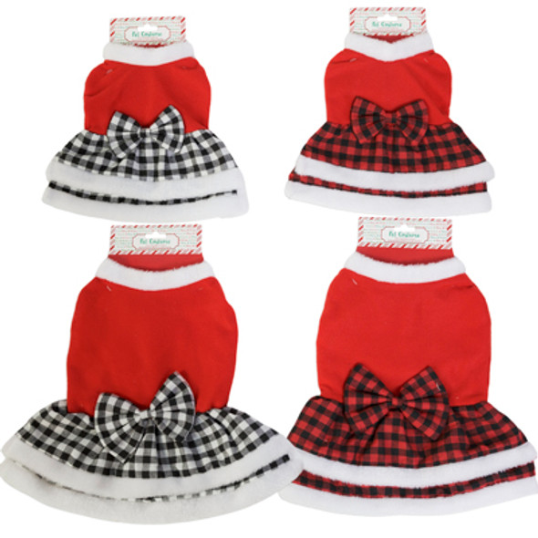 PET COSTUME XMAS DRESS W/BOW & FUR TRIM 2 COLORS/2 SIZES TCD VELCRO CLOSE