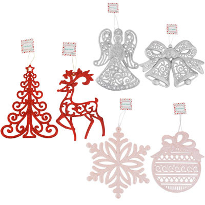 ORNAMENT GLITTER JUMBO 9-11IN 6AST SHAPES EA SILVER/RED/ROSE GOLD XMAS HT/OPEN PB