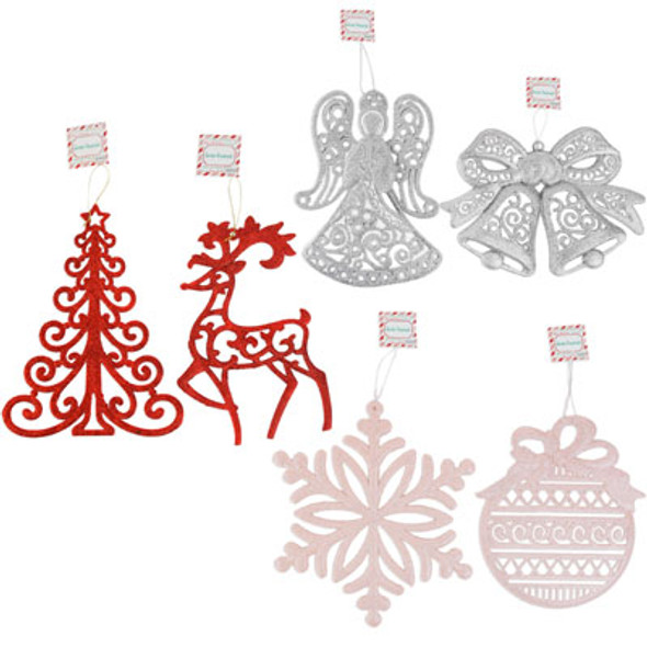 ORNAMENT GLITTER JUMBO 9-11IN 6AST SHAPES EA SILVER/RED/ROSE GOLD XMAS HT/OPEN PB