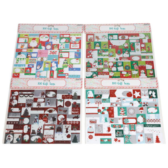 GIFT TAGS 100CT 2 SHEETS 4AST GLITTER/FOIL/LASER FINISH XMAS PBH GIFT TAGS 100CT 2 SHEETS 4AST GLITTER/FOIL/LASER FINISH XMAS PBH