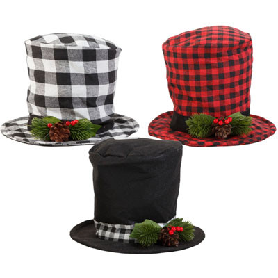 TREE TOPPER/TABLE DECOR TOP HAT 3AST POPUP/COLLAPSIBLE 9.5X6.5IN W/GREENS&PINECONE XMAS HT/JHOOK