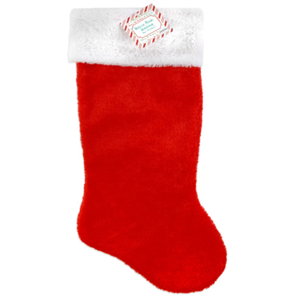 STOCKING DELUXE PLUSH RED W/WHITE CUFF 18IN XMAS HT/J-HOOK