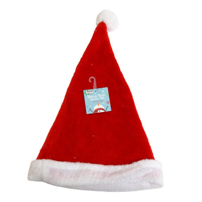 SANTA HAT DELUXE PLUSH RED W/WHITE CUFF 11.5X17IN HT/JHOOK