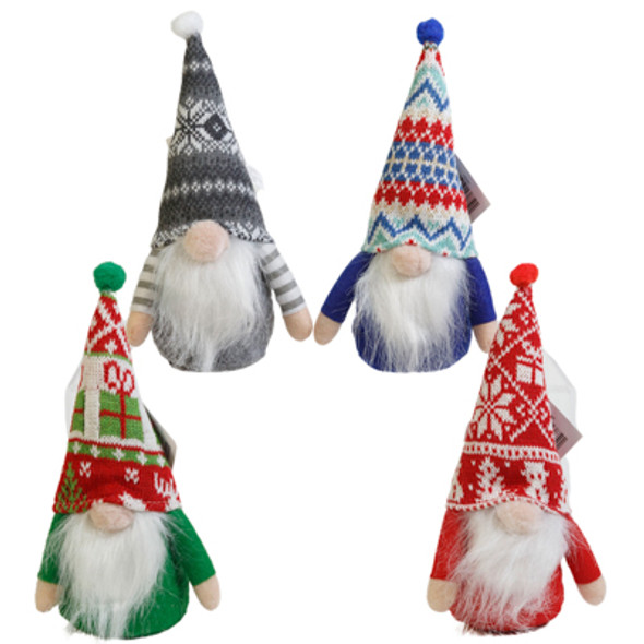 GNOME CHRISTMAS TABLE DECOR 4AST 4.5X8.75IN W/ARMS WEIGHTED BOTTOMS XMAS HT