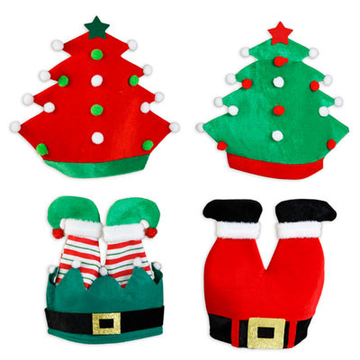 HAT CHRISTMAS NOVELTY 4AST 2 TREE/ELF LEGS/SANTA HAT HANGTAG/JHOOK