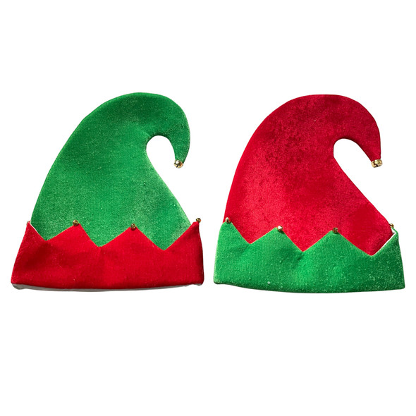 ELF HAT VELVET 11.8WX14.5H GREEN TRIM W/BELLS HT/JHOOK