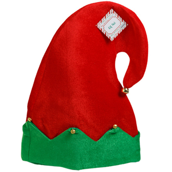 ELF HAT VELVET 11.8WX14.5H GREEN TRIM W/BELLS HT/JHOOK