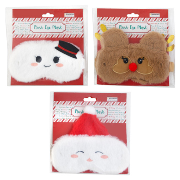 EYE MASK CHRISTMAS CHARACTERS SANTA/SNOWMAN/REINDEER PLUSH FAUX FUR
