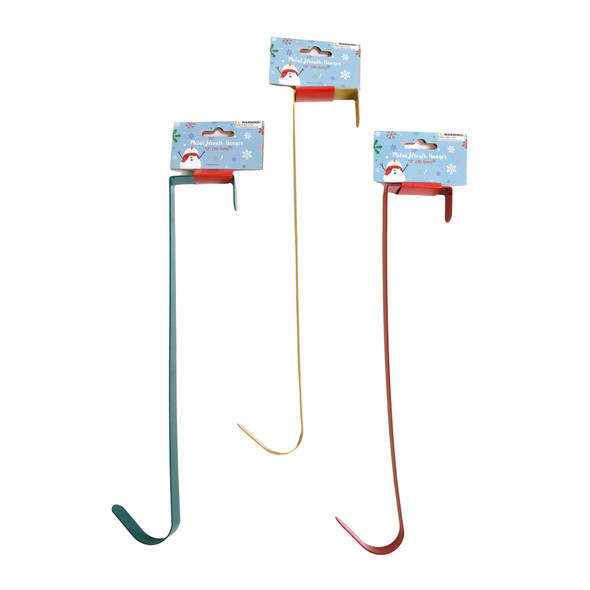 WREATH HANGER METAL 12IN 3AST RED/GOLD/GREEN XMAS TIEON HEADER