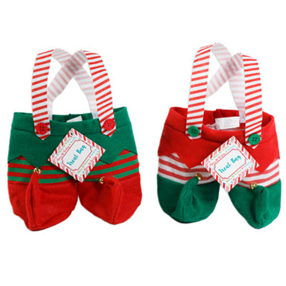 ELF PANTS W/SUSPENDER HANDLE TREAT BAG 2AST ON 12PC MDSGSTRIP XMAS HT/JOOK