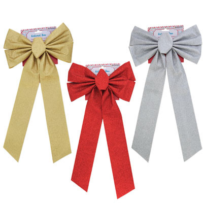 BOW GLITTER 11.5 X 22IN 3AST COLORS RED/SILVER/GOLD TCD