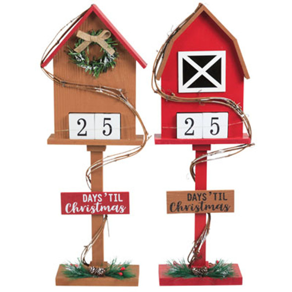 COUNTDOWN CALENDAR CHRISTMAS MDF 2AST BARN/HOUSE 6.4L X 2.6W X 19.2INH COMPLY/LABEL