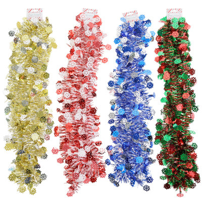 TINSEL GARLAND W/SNOWFLAKE TIPS 4AST 9FT BARBELL