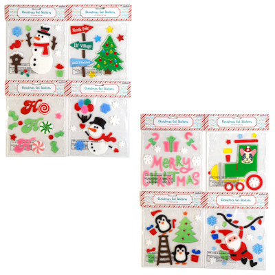 GEL CLING STICKERS CHRISTMAS 8AST DESIGNS W/PRTD BACKER