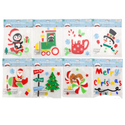 GEL CLING STICKERS CHRISTMAS 8AST DESIGNS W/PRTD BACKER