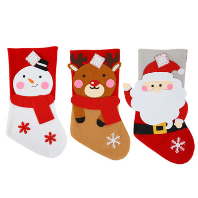 STOCKING NOVELTY 3AST 20INL FELT JHOOK/CHRISTMAS HT