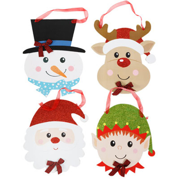 WALL PLAQUE MDF CHRISTMAS 4AST CHRISTMAS FACES MDF COMPLY/LABEL13.39 X 7.87IN