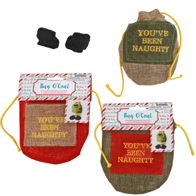 COAL 2PC REALISTIC LOOK PLASTIC W/3AST DRAWSTRING 4.5X6IN POUCH YOUVE BEEN NAUGHTY STITCH/HDRCD