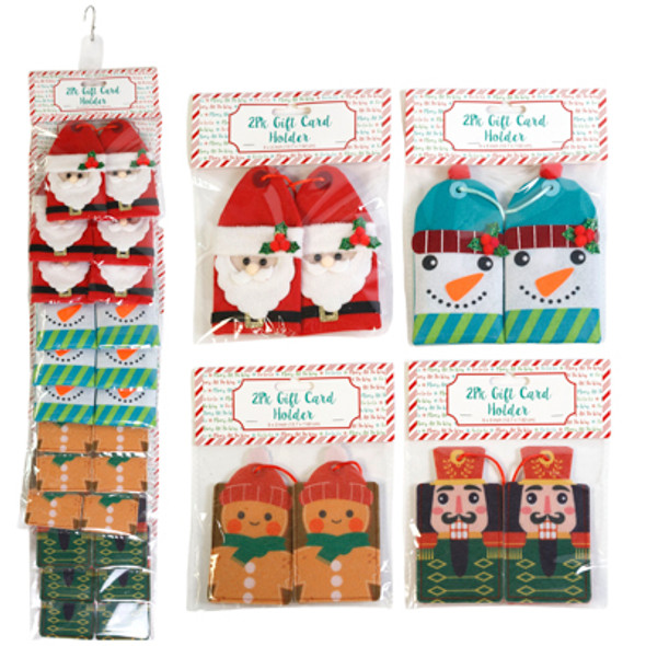 GIFT CARD HOLDER FELT 2PK NOVELTY XMAS 4AST 3X5IN MDSGSTRIP/PBSLV