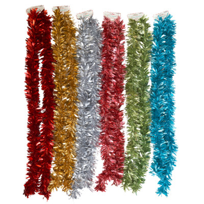 GARLAND TINSEL 4PLY 3.54IN TIP WIDTH 6AST MATTE COLORS XMAS HDR