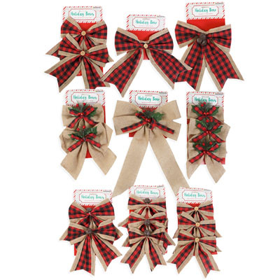 BOW CHRISTMAS 9AST WOODLAND SINGLE/2/3PKS BURLAP/BUFFALO XMAS TCD