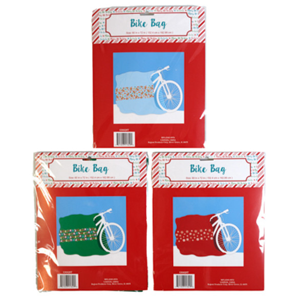 GIFT BAG BIKE 60X72IN PLASTIC 3AST CHRISTMAS DESIGN PB/INSERT