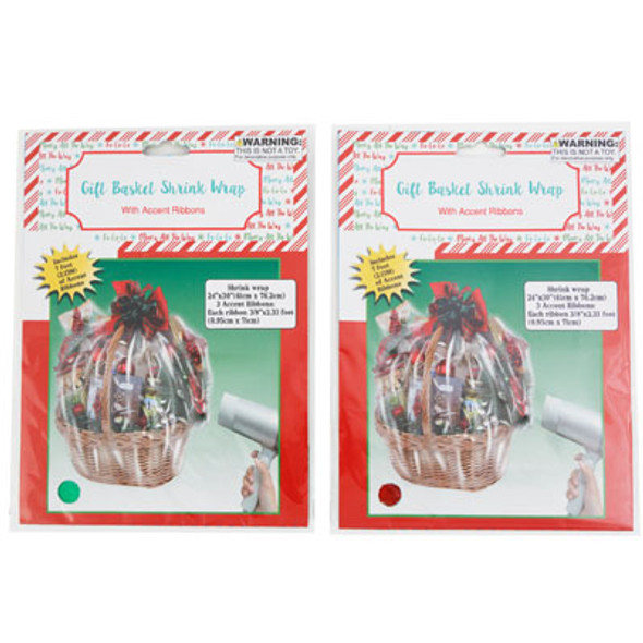 GIFT BASKET SHRINK WRAP RED/GREEN 24X30 W/RIBBONS XMAS PB/INSERT GIFT BASKET SHRINK WRAP RED/GREEN 24X30 W/RIBBONS XMAS PB/INSERT