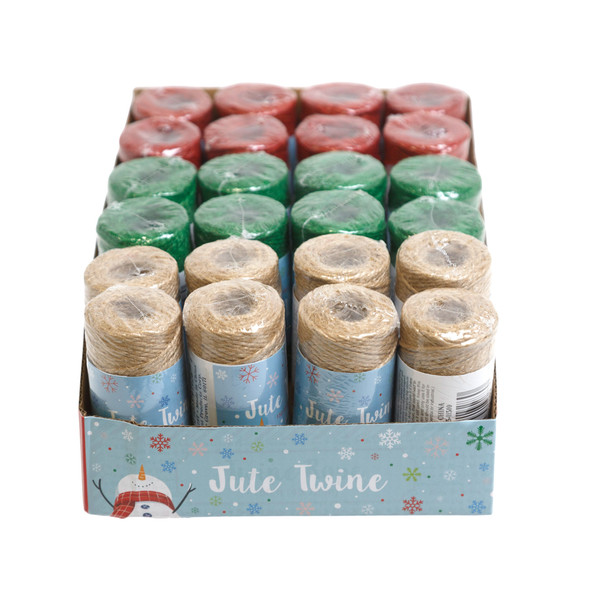 JUTE TWINE CHRISTMAS 24PC 150FT RED/GREEN/NATURAL SHRINK LABEL COUNTER DISPLAY
