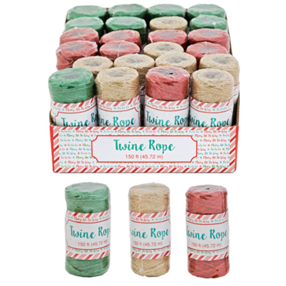 ROPE TWINE 150FT 24PC PDQ RED/GREEN/NATURAL SHRINK LABEL