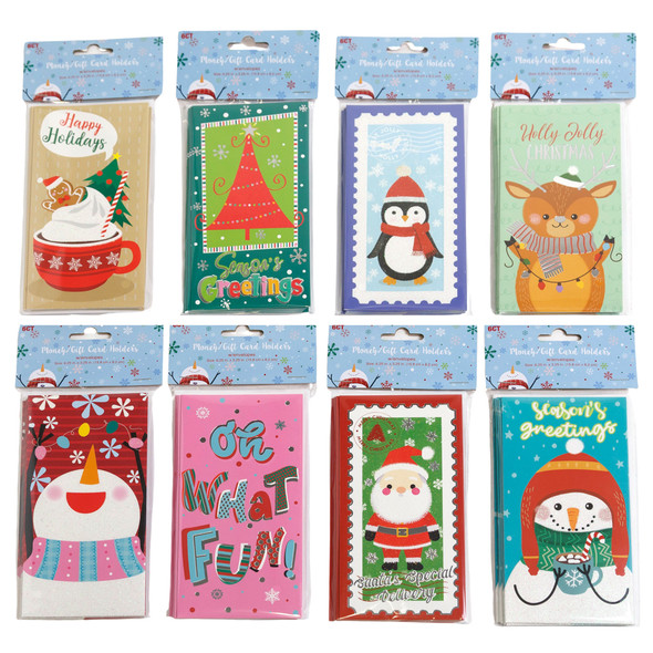 MONEY/GIFT CARD HOLDER 6CT 8AST STYLES W/ENVELOPES 6.25X3.25IN XMAS PB/HDR
