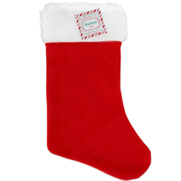 STOCKING RED 18IN FELT W/FUR PLUSH TRIM XMAS JHOOK/HT