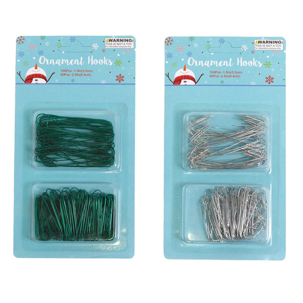 ORNAMENT HOOKS 150CTGREEN/SILVER 12PC MDSG STRIP/PBSLV NO AMAZON SALES