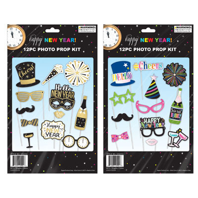 PHOTO PROP KIT NEW YEAR 12PC 2AST COLOR COMBOS W/HOLOGRAPH NY PB INSERT