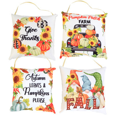 DOOR GREETER/DECOR THANKGIVING PRINTED PILLOW 6 X 1.75 X 6IN 4AST HARVEST HT