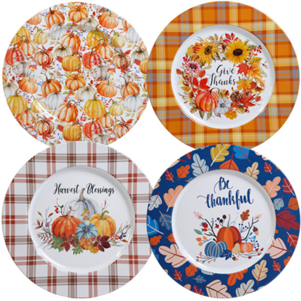 SERVING TRAY TINPLATE 13IN DIA 4ASST HARVEST DESIGNS  UPC LABEL