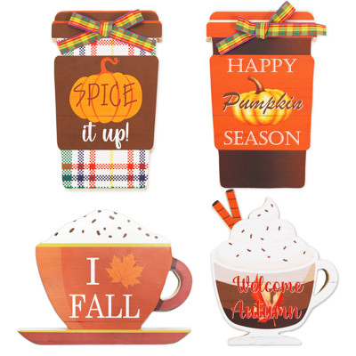 HARVEST TABLETOP MDF 4AST COFFEE DESIGNS 6-7IN MDF COMPLY/LABEL