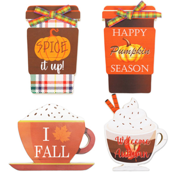 HARVEST TABLETOP MDF 4AST COFFEE DESIGNS 6-7IN MDF COMPLY/LABEL