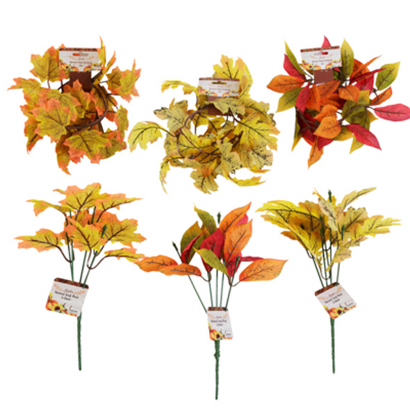 HARVEST FLORAL BUSH & GARLAND 6AST 40IN GARLAND/5-STEM 12IN BUSH HANGTAG/BARBELL HARVEST FLORAL BUSH & GARLAND 6AST 40IN GARLAND/5-STEM 12IN BUSH HANGTAG/BARBELL