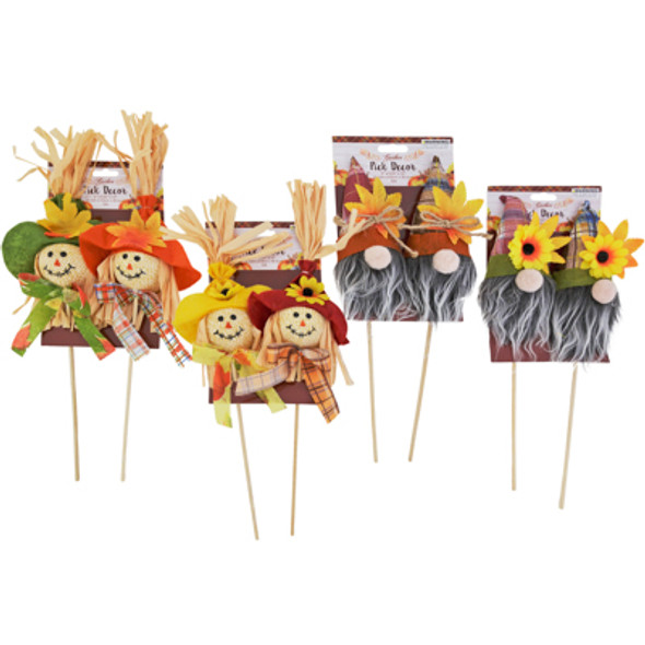 GNOME/SCARECROW PICK DECOR 2PK 4AST 12IN HARVEST TIE ON CARD GNOME/SCARECROW PICK DECOR 2PK 4AST 12IN HARVEST TIE ON CARD
