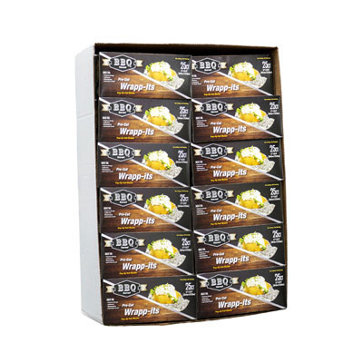 ALUMINUM WRAPP-ITS POP-UP FOIL SHEETS 25CT IN 96PC12X10.75 IN CLR BOX FLOOR DISPLAY MADE IN USA