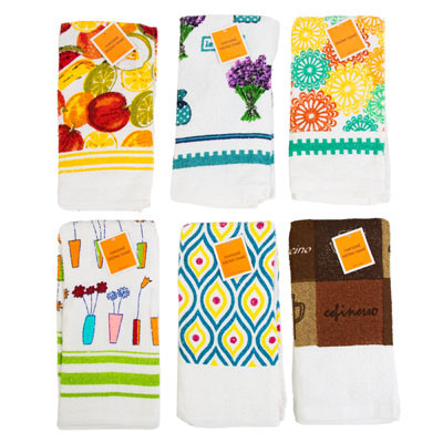 KITCHEN TOWEL 24X24 100% COTTON ASSORTED PRINTS PEGGABLE