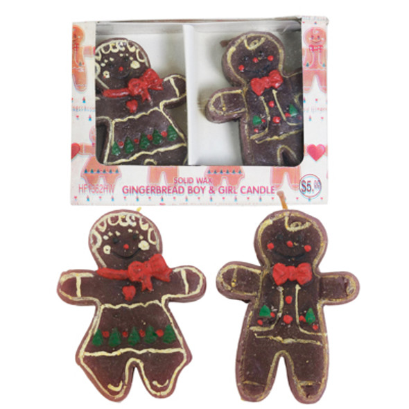 GINGERBREAD BOY & GIRL CANDLE 2PK SOLID WAX PP 5.00