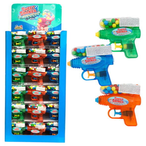 GUMBALL FILLED WATER GUN 72PC 3 ASSORTED SWEET SOAKER FLOOR DISPLAY