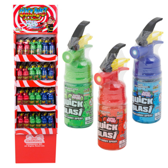 CANDY SPRAY SOUR QUICK BLAST FIRE EXTINGUISHER 3ASST FLR DSPL3 FLAVORS/72PC DISPLAY
