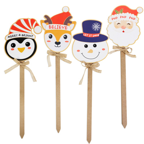 YARD SIGN CHRISTMAS MDF 4AST CHARACTERS 23INL STICKY HOOK/LABEL