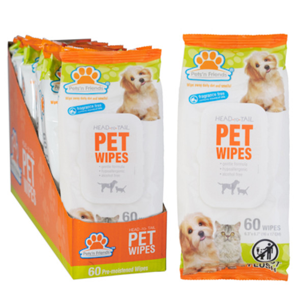 PET WIPES 6-PC 60-CT FRAGRANCE FREE W/ESSENTIAL OILS COUNTER DISPLAY